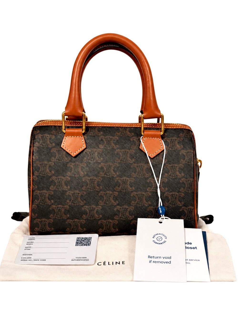 CELINE 2025 SMALL BOSTON CROSSBODY IN TRIOMPHE CANVAS AND CALFSKIN NEW